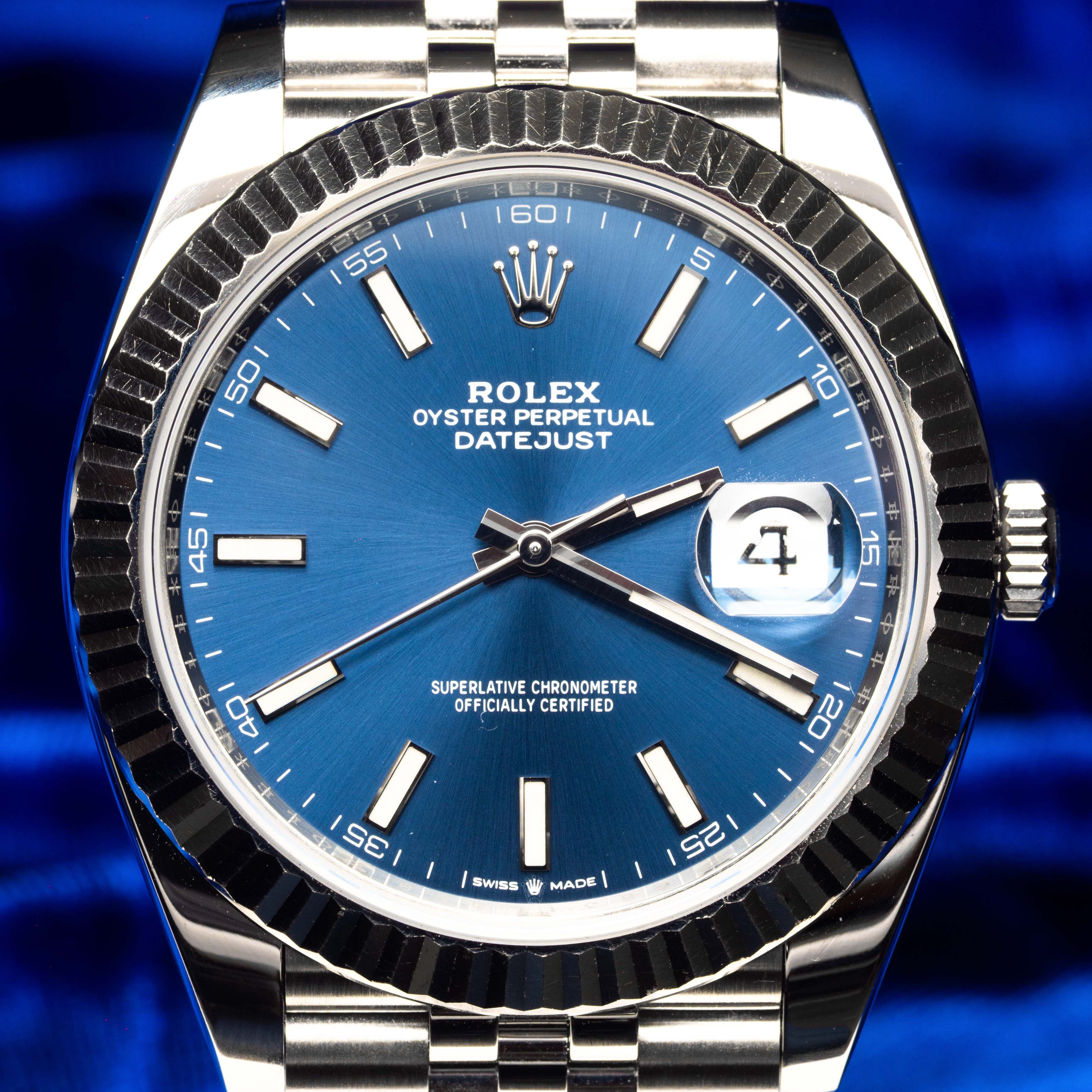 Rolex Datejust 41 Blue Dial, Jubilee Bracelet, Fluted Bezel - FULL SET - 126334
